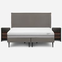 Cama Pratta King Pata Acero BD + Muebles Maurice Gris