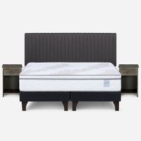 Cama Europea Neo Plus King + Respaldo + Velador Grafito