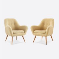 Kit 2 Poltronas Rosen Bartolo Pata Metálica Tela Custard