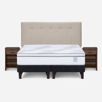 Cama Europea Neo Plus 2 Plazas+Respaldo N.B Natural+Velador