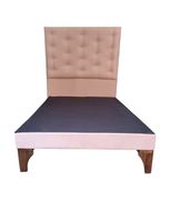 Base Cama Europea 1.5 plazas + Respaldo a Piso Rosa Pastel Felpa Botón Diamante