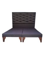 Base Europea Dividida + Respaldo a Piso Negro Eco Cuero Botón Diamante