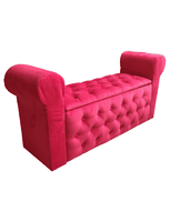 Banqueta Baúl Capitoné Con Brazos Rojo Felpa