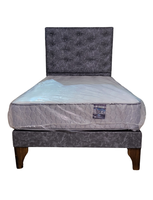 Cama Europea 1.5 Plazas + Respaldo Gris A Piso