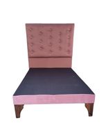 Base Cama Europea 1.5 plazas + Respaldo a Piso Palo Rosa Felpa Botón Diamante