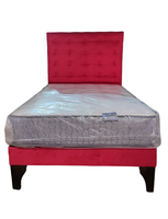 Cama Europea 1.5 Plazas + Respaldo Rojo A Piso