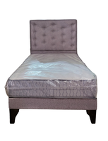 Cama Europea 1.5 Plazas + Respaldo Gris A Piso + Colchón Resorte