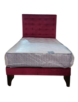Cama Europea 1.5 Plazas + Respaldo Burdeo A Piso + Colchón Resorte