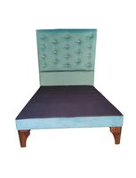 Base Cama Europea 1.5 plazas + Respaldo a Piso Turquesa Felpa Botón Diamante