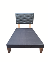 Base 1.5P + Respaldo Botoné Negro Cuero Diamante