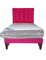 Cama 1.5P + Respaldo Fucsia a Piso + Colchón