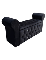 Banqueta Baúl Capitone Con Brazos Negro Felpa