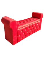 BANQUETA BAUL CON BRAZOS FELPA ROJO BOTON DIAMANTE