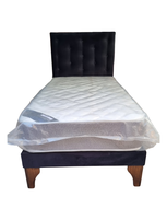Cama Europea 1plaza Respaldo Negro Felpa  Colchon Resorte Bonnell Marver