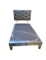 Base 1.5P + Respaldo Botone Negro Cuero Pu Muebles Rimar