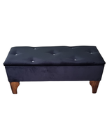 Banqueta Baul Botoné Negro Diamante Felpa