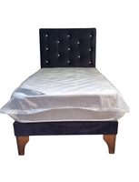 Cama Europea 1plaza Respaldo Negro Felpa Diamante Colchon Resorte Bonnell Marver