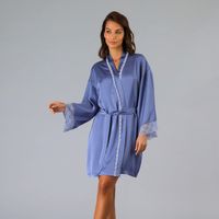 Bata Satín Encaje Azul