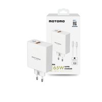 Cargador Inteligente Motomo, Puertos USB y Tipo-C, 65W, Incluye Cable Tipo-C a Tipo-C, Color Blanco