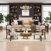 Juego de Living 311 Antonia beige sofa con resortes + 2 sitiales madera
