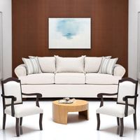 Juego de Living 311 Antonia blanco sofa con resortes + 2 sitiales madera
