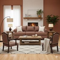 Juego de Living 311 Antonia cafe sofa con resortes + 2 sitiales madera