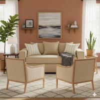 LIVING 311 ROMEO BEIGE CLARO SOFA 3 CUERPOS RESORTES + 2 SITIALES DE MADERA