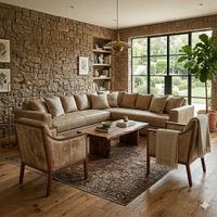 Living 311 Burton Beige en cuero sintetico envejecido seccional resorte f comfort + 2 sitiales