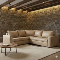 SOFA SECCIONAL JACK CUERO BEIGE SINTETICO ENVEJECIDO Y ASIENTOS DE RESORTES POCKET