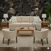 Juego de Living Pastora beige claro 311 sofa resortes + 2 sitiales madera