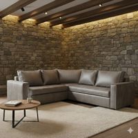 Sofa Seccional Jack cuero gris sintetico envejecido y asientos de resortes pocket