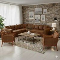 Living 311 Burton Cafe en cuero sintetico envejecido seccional resorte f comfort + 2 sitiales