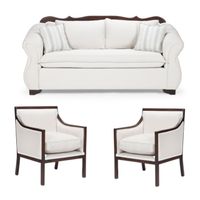 Living 311 Tripoli blanco sofa resortes + 2 sitiales madera modernos