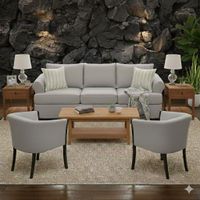 Juego de Living Pastora gris  claro 311 sofa resortes + 2 sitiales madera