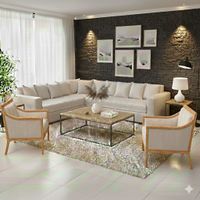 Living 311 Burton Blanco bone en cuero sintetico envejecido seccional resorte f comfort + 2 sitiales