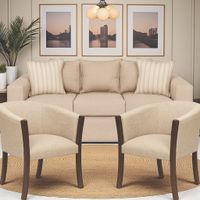 Living 311 Kabul Beige sofa 3 cuerpos + 2 sitiales madera