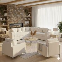 Living 311 Baco seccional mas 2 poltronas color crudo resortes pocket