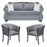 Living 311 Afgano gris sofa resortes + 2 sitiales madera