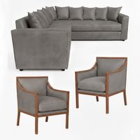 Living 311 Burton Gris en cuero sintetico envejecido seccional resorte f comfort + 2 sitiales