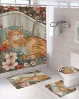 Juego 5 piezas con Cortina de baño de Tela Poliéster y  Forro de Ducha de Plástico J-4