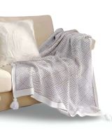 Mantas para sofas camas u oficinas con pompon 130x150 cm Gris