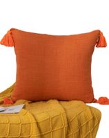 Juego de 2 Fundas de Cojín de Lino con Pompones-Naranja