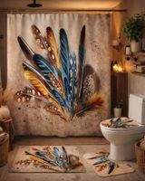 Juego 5 piezas con Cortina de baño de Tela Poliéster y Forro de Ducha de Plástico J-5