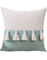 Juego de 2 Fundas de Cojín con Pompones-Turquesa