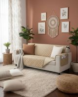 Cubre sillon reversibles con bolsas 3 Cuerpos beige