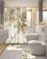 Juego 5 piezas con Cortina de baño de Tela Poliéster y  Forro de Ducha de Plástico J-3