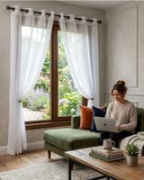 Juego de Cortinas Visillo Translucido Modernas con Argollas Doral m1