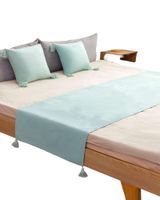 PIECERA SIN FUNDAS 2 PLAZAS CON POMPONES VERDE MENTA