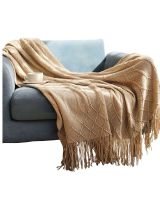 Mantas para sofas camas u oficinas con Flecos 127x152 cm Beige