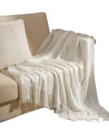 Mantas para sofas camas u oficinas con Flecos 127x152 cm Blanco